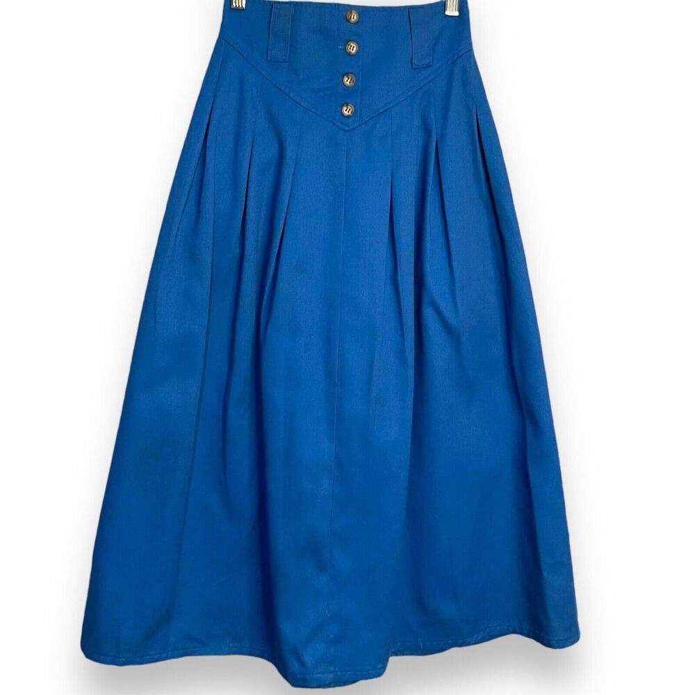 Patterns Flare Midi Skirt Women's 8 Blue Button Fly VTG Academia Modest Casual